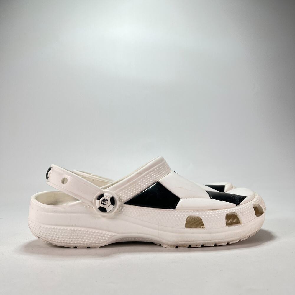Crocs Classic Soccer Ball Clog White Black Casual Slip On Shoes Youth Size 6